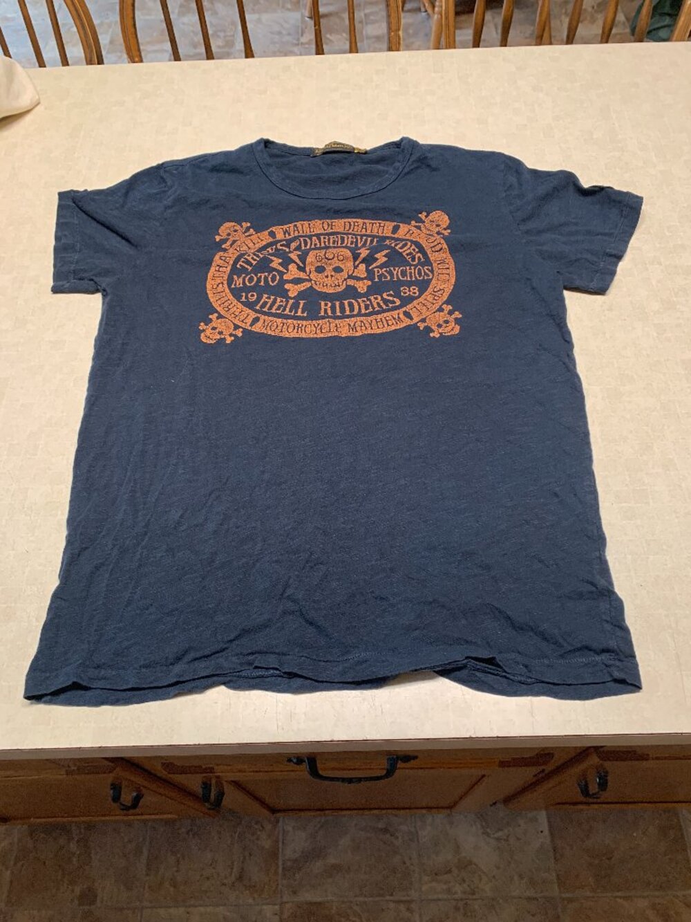 Vintage Johnson Motors Inc. Navy Blue Tricks Daredevil Riders Hell Riders Shirt